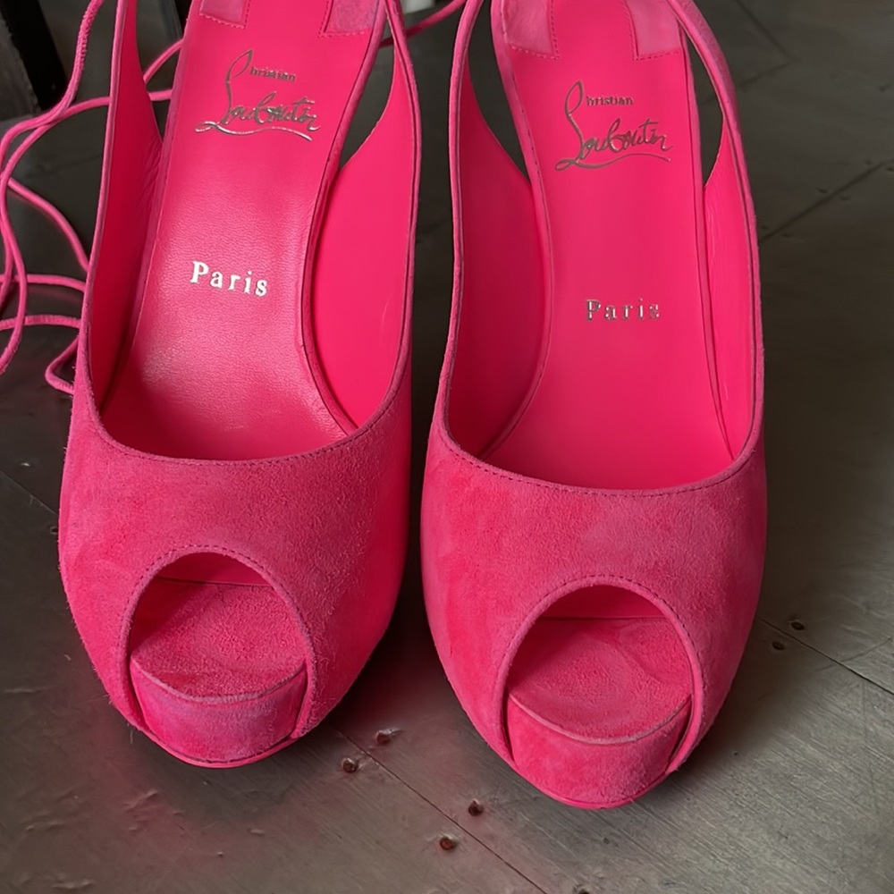Christian Louboutin lace nvp pink suede platform stiletto sz 38.5 120mm poupidou - Picture 4 of 10